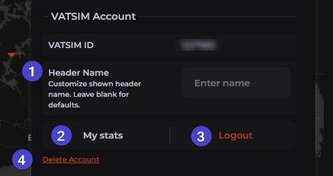 VATSIM Account menu options